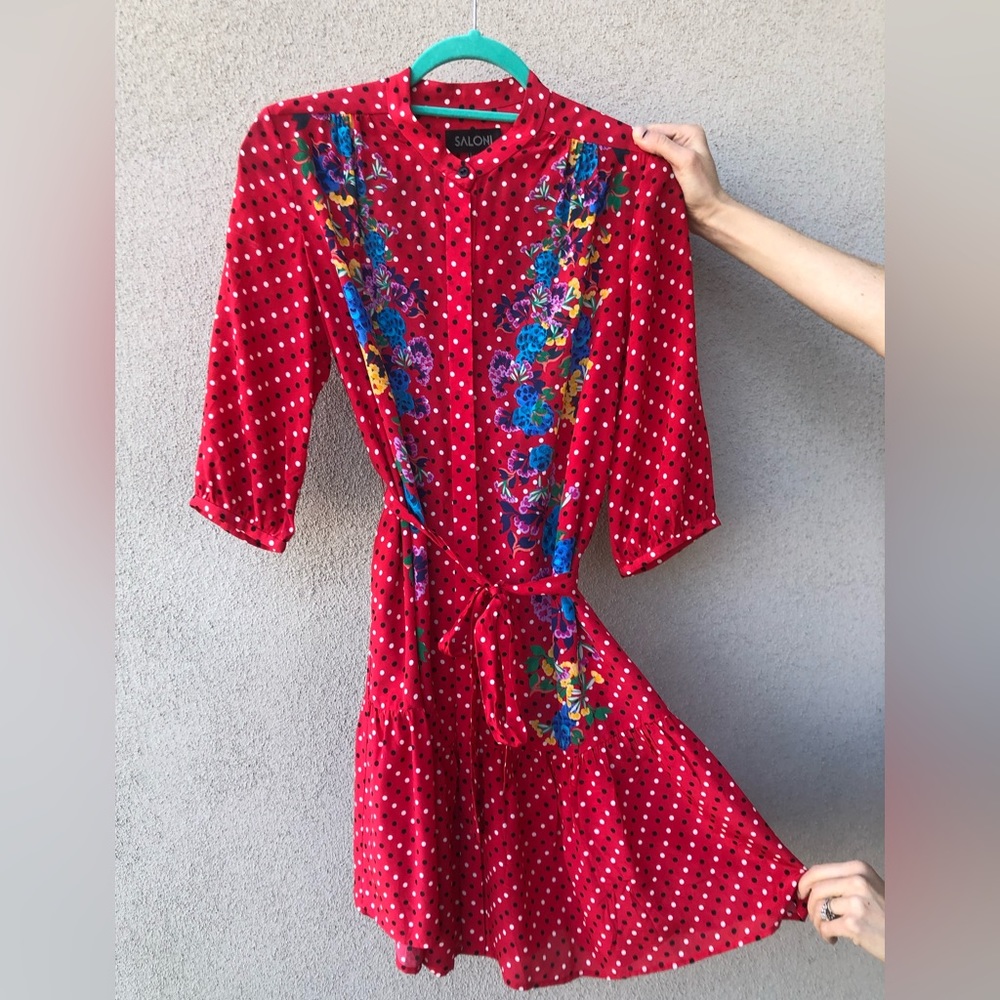 Saloni Women's Saloni Scarlet Tyra Button Down Silk Shirt Dress Size 6 - Picture 11 of 15